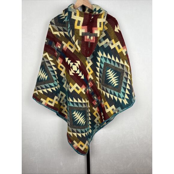 Galapagos Confecciones Colorful Handmade Poncho O/S Aztec Geometric Wool Blend - Picture 6 of 11